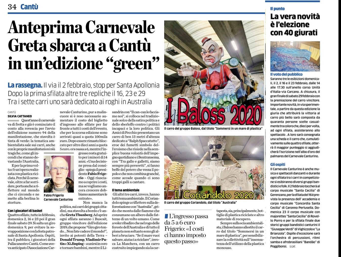 Anteprima Carnevale Greta sbarca a Cantù in un edizione “green”
